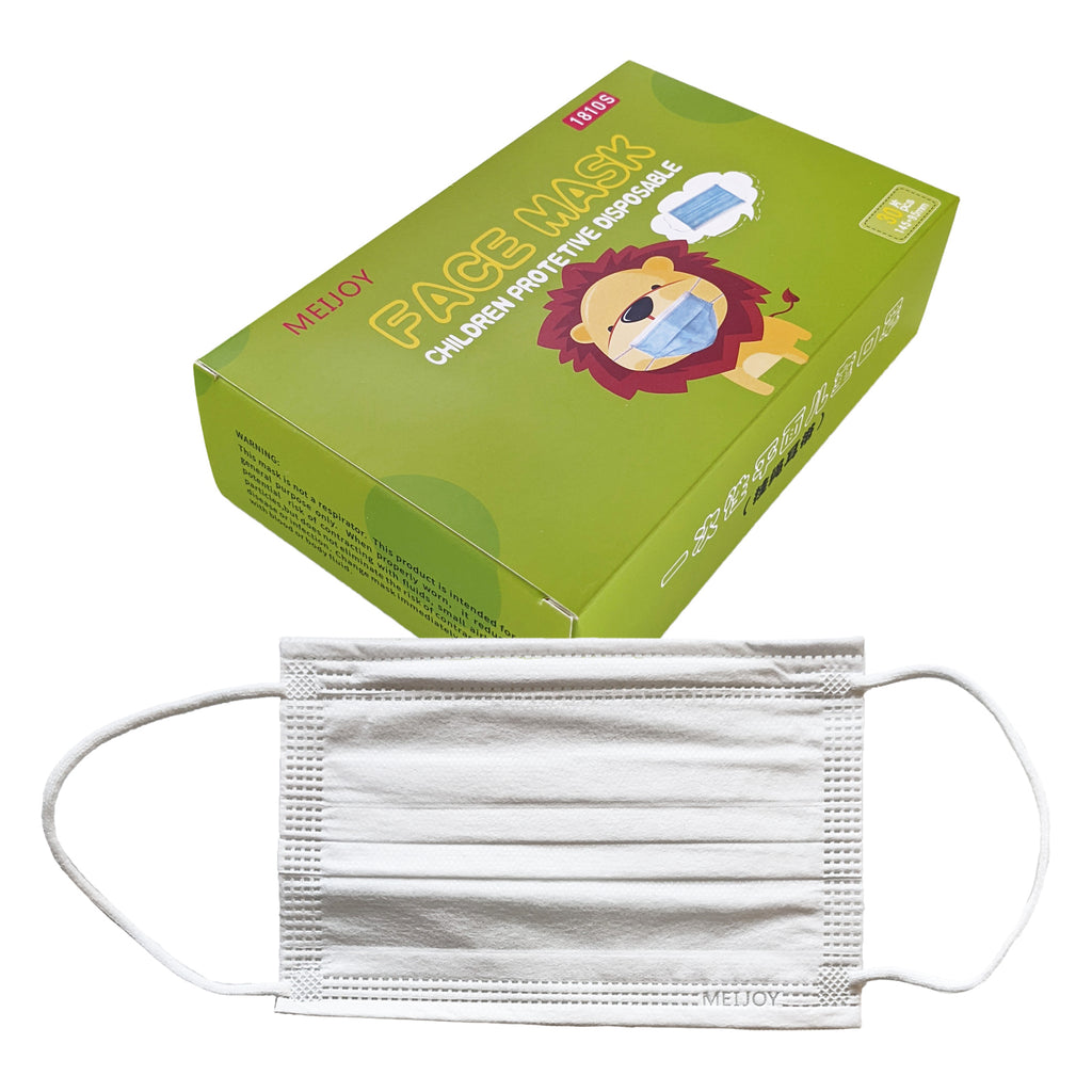 MEIJOY 3Ply ChildSize Face Mask, Box of 30, White Quality MRO