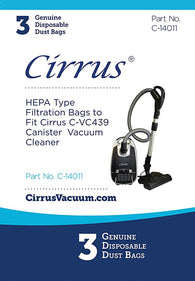 Cirrus VC439 Canister HEPA Cloth Type Vacuum Bags, 3pk