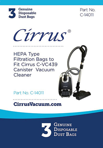 Cirrus VC439 Canister HEPA Cloth Type Vacuum Bags, 3pk