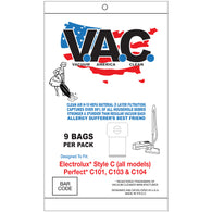 VAC15 H-10 HEPA Vacuum Bags, 9pk, for Perfect C101/C103/C104 & Electrolux Canister, VAC15, Style C