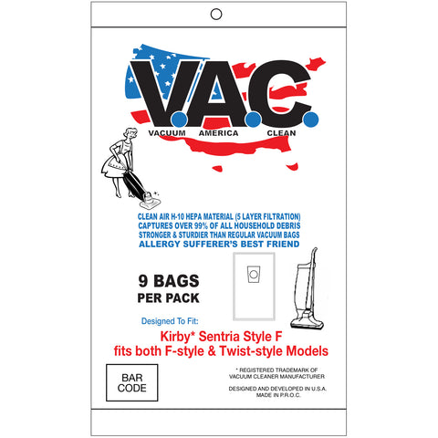 VAC21 H-10 HEPA Vacuum Bags, 9pk, for Kirby Sentria, Style F & Style Twist