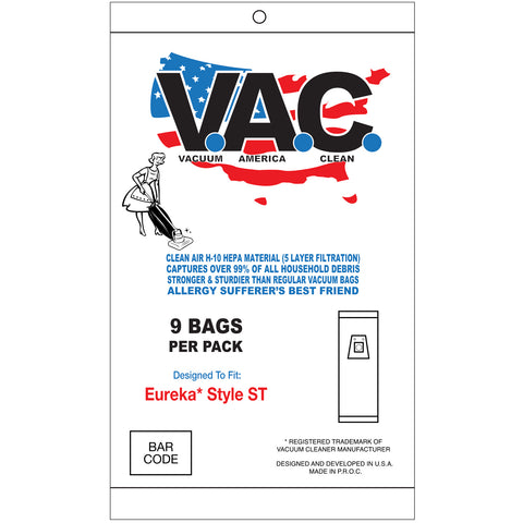 VAC22 H-10 HEPA Vacuum Bags, 9pk, for Eureka Type ST