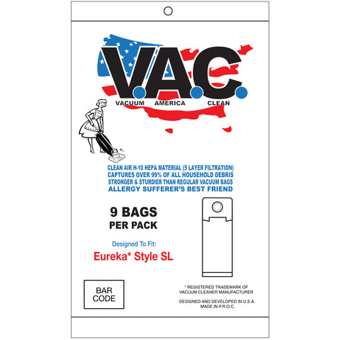 VAC25 H-10 HEPA Vacuum Bags, 9pk, for Eureka Style SL