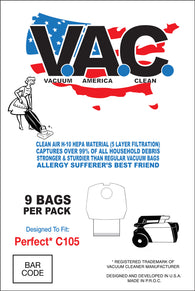 VAC4 H-10 HEPA Vacuum Bags, 9pk, for Perfect C105