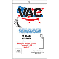 VAC9 H-10 HEPA Vacuum Bags, 9pk, for Kenmore Sears Style U 50688, Style O 50690, Panasonic U-2, Miele Z