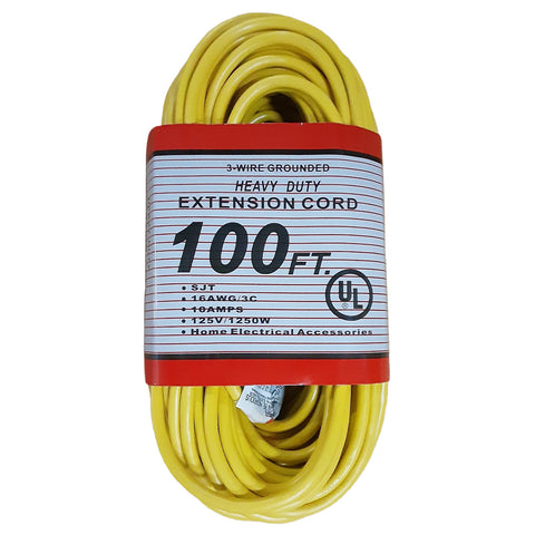 Heavy Duty Extension Cord with Lighted Ends, 16/3, 100', Yellow