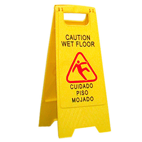 ABCO Products Yellow Plastic Caution Sign 11x24" Wet Floor